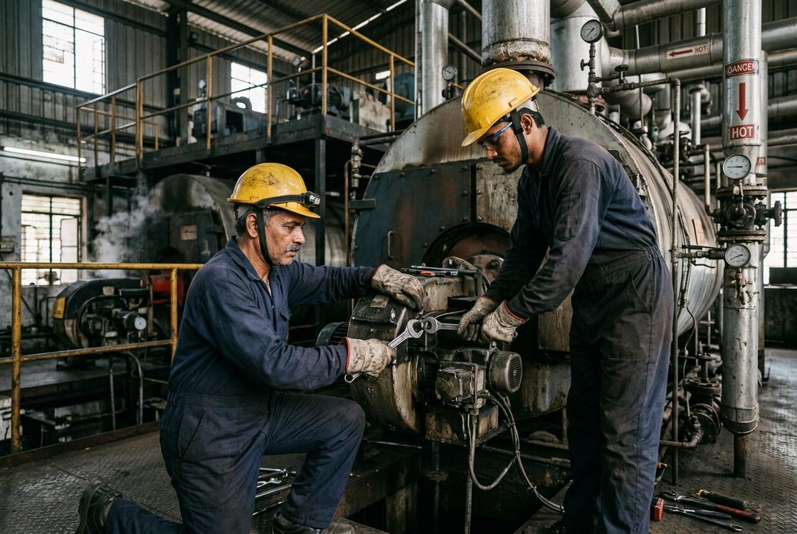 Kreative Engineers technicians servicing a boiler